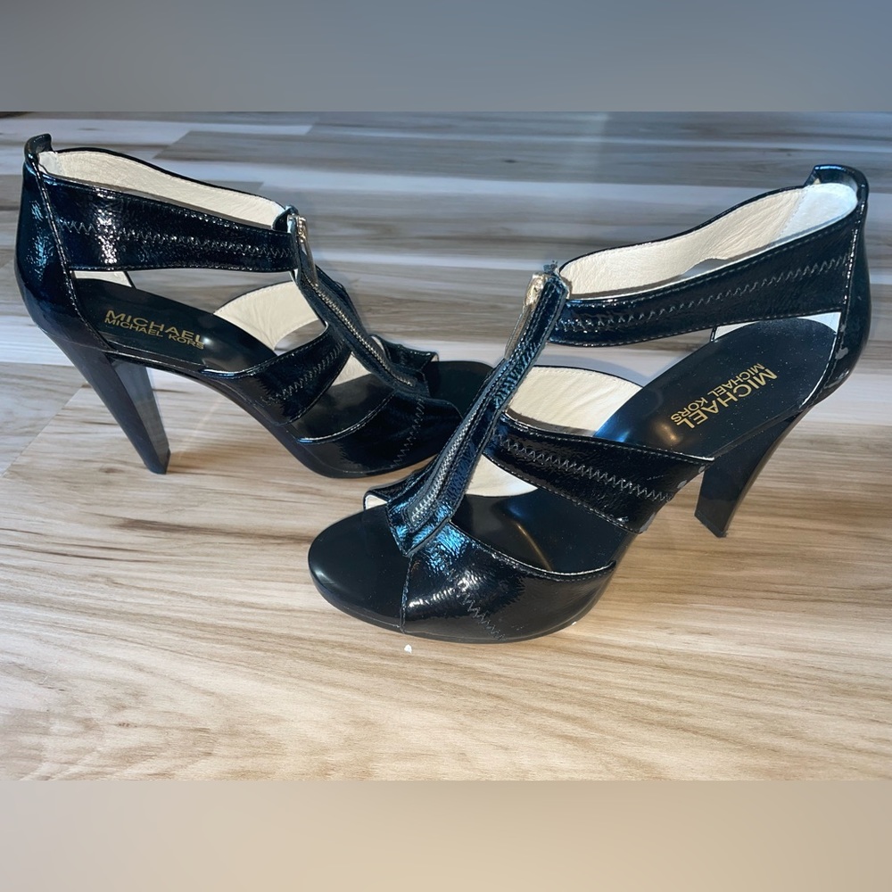Michael Kors, black, strappy, zip up, high heels, size 9